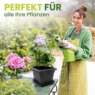 Produktbild von Tomatentopf, 28 x 28 cm - Set mit 4 Stück - Anthrazitfarben - mit Untersetzer für gesundes Wachstum