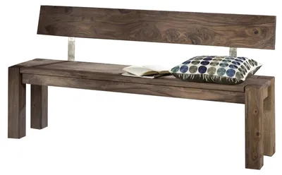 Immagine prodotto di MASSIVMOEBEL24 | NATURE GREY #701 Panca con schienale in legno di sheesham - oliato / grigio 160x35x76