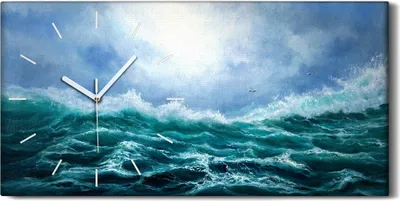 Produktbild von Wandbild Leinwand Bilder mit Uhr 60x30 Gemälde Ozean Meer Sturm Wellen Natur - weiße Hände