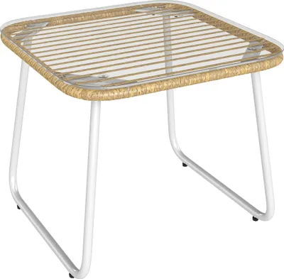 Image de Table de jardin - Table d'extérieur en poly rotin - Plateau en verre trempé - Pour l'extérieur - Multicolore