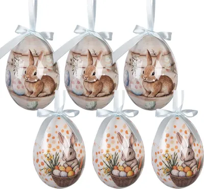 Immagine prodotto di Set di 6 ciondoli pasquali Clayre & Eef 7x10 cm in plastica bianca