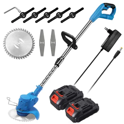 Produktbild von 21V Elektrischer Rasenmäher, mit 2 Batterien, 2 Metallklingen, 5 Kunststoffklingen, Rundklinge, Akku Rasentrimmer Grasschneider, Teleskopstange