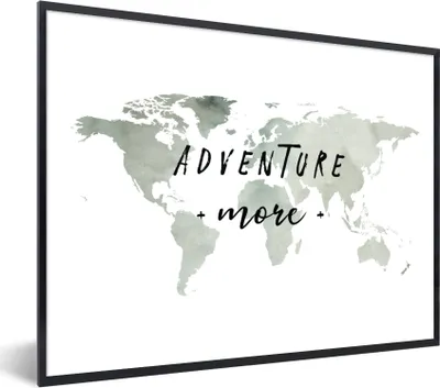 Produktbild von MuchoWow® Gerahmtes Poster Weltkarte - Grau - Weiß 80x60 cm - Poster mit Schwarzem Bilderrahmen Wandposter Rahmen Foto Bilder - Schwarzem - Mit Gestell