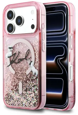 Immagine prodotto di Custodia Karl Lagerfeld Liquid Glitter con logo Script Magsafe per iPhone 17 Pro, rosa
