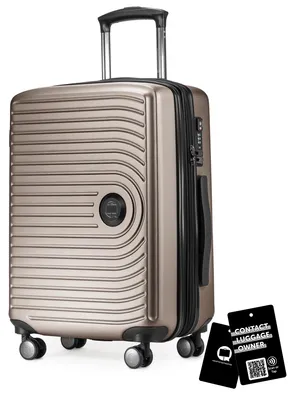Produktbild von Mitte - Handgepäck-Koffer + digitaler Gepäckanhänger Kofferschild, Kabinentrolley XL-Erweiterung Bordgepäck Hardcase Handkoffer Flugzeug Carry-On 55 L TSA,Champagner