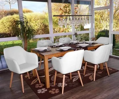 Obrázek produktu pro sada 6 jídelních židlí Malmö T381, židle kuchyňská židle, retro design 50. let  Imitace kůže, bílá, světlé nohy