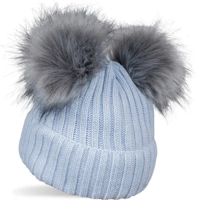 Produktbild von styleBREAKER Kinder Strick Bommelmütze mit 2 Kunstfellbommel und Fleece Futter, Winter Mütze, Strickmütze, 2-5 Jahre 04024203