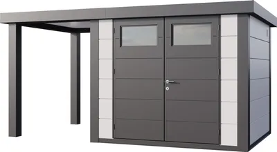 Produktbild von Telluria Metallgerätehaus Classico 2724 mit 170 cm Seitendach weiß Seitendach 170 cm links