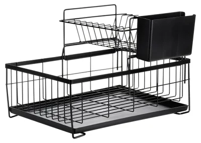 Image de Étagère de séchage pour vaisselle en métal - 2 niveaux - 42 x 28 x 28 cm - Noir