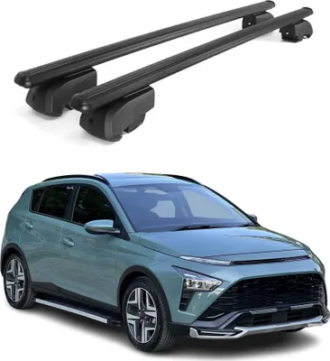 Zdjęcie produktu dla Poprzeczne relingi dachowe do Hyundai Bayon 2020–2023, aluminium w kolorze czarnym, z homologacją ABE