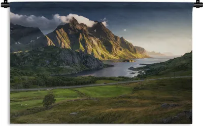 Produktbild von MuchoWow® Wandteppich Wandbehang Wolken über der Landschaft der Lofoten 150x100 cm Tapisserie Dekoration Wandtuch - Waschbar - Tapisserien - Wand-Decke