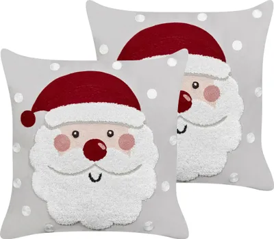 Obrázok produktu pre BELIANI Sada 2 dekoratívnych vankúšov sivý zamat 45 x 45 cm vianočný motív Santa Claus vianočné bytové doplnky