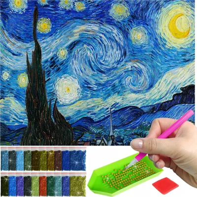 Produktbild von ARTULIO - Diamond Painting Set - Sternennacht von Vincent van Gogh - 60 x 40 cm - Groß XXL - 5D Crystal Art, Bilder DIY