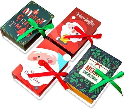 Productafbeelding van Cadeaukist met deksel - 12 stuks - Magisch boekenontwerp - Inclusief strik - Kerstchocoladeverpakking