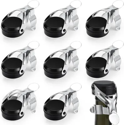 Produktbild von Champagnerverschlusskappen – Set mit 8 Stück – Edelstahl – Professionell – Wiederverwendbar – Luftdicht – Zum Verschließen von Champagnerflaschen