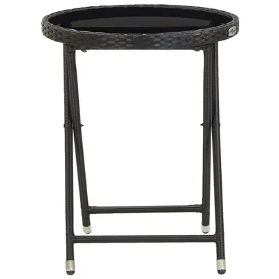 Image de vidaXL Table d'appoint noire 60 cm Poly rotin et verre trempé