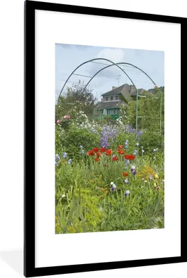 Produktbild von MuchoWow® Gerahmtes Poster Monets Haus mit bunten Blumen im Garten in Giverny, Frankreich 60x90 cm - Poster mit Schwarzem Bilderrahmen Wandposter Rahmen Foto Bilder - Dekoration - Wandposter Wohnzimmer - Hochwertig