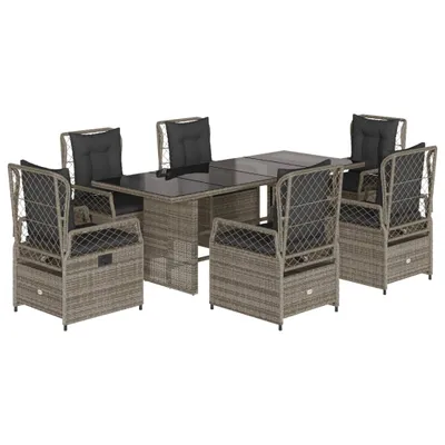 Produktbild von vidaXL 7-tlg. Garten-Essgruppe mit Kissen Grau Poly Rattan