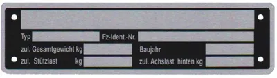 Produktbild von 1 x Blanko Typenschild Anhängertypenschild Neutral Anhänger Vers. 2