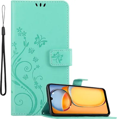 Image de Cadorabo Housse pour Xiaomi Redmi 13C Housse en FLORAL TURQUOISE Housse de protection au design floral avec fermeture magnétique, fonction de rangement et emplacements pour cartes Book Case Cover