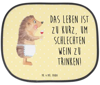 Produktbild von Mr. & Mrs. Panda Scheibenschutz Auto Igel Wein - Gelb Pastell - Geschenk, Sonnenblende, Spruch, Weinliebhaber, Lustige Sprüche, Sonnenschutz Seitenscheibe, Fenster