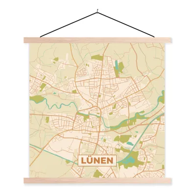 Produktbild von MuchoWow® Textilposter Stadtplan - Lünen - Stadtplan - Vintage 60x60 cm mit holzfarbenen Rahmen - Wanddekoration
