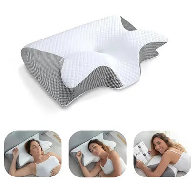 Produktbild von Nacken-Kopfkissen, Orthopädisches Memory Foam Kisse, Gegen Nackenschmerzen ,Für zuhause & Reisen,Für Seitenschläfer & Rückenschläfer ,Grau, 37x62cm