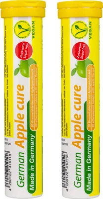 Produktbild von German Apple cure Brausetabletten 2x20 Stk. Apfelgeschmack - 256,5 mg Apfelessig, 2 mg Vitamin B6 Zuckerfrei - T&D Pharma - Germany