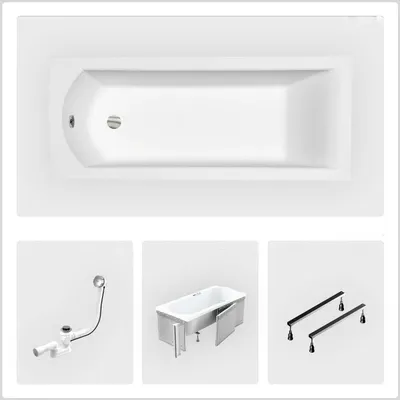 Produktbild von Rechteckige Badewanne - 180 x 80 cm - mit 4-cm-Verkleidung - Füße - Chromablauf - SHEA SLIM