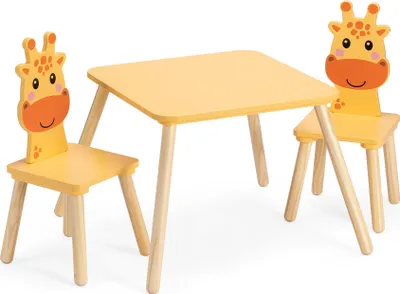 Produktbild von Navaris Kindersitzgruppe 3tlg. aus Holz - 1 Kindertisch 2 Stühle - Tisch Kinderstuhl Set - für Kinder ab 3 Jahren - Sitzgruppe Giraffen Design weiß