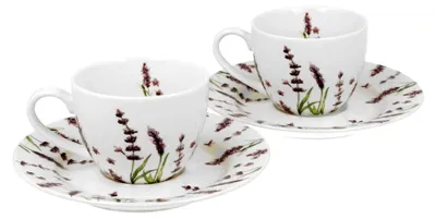 Produktbild von Espressotassen-Set 2 Stück 90 ml CLASSIC LAVENDER mit Untertassen, New Bone China Porzellan
