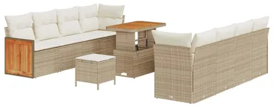 Image de Ensemble de canapés de jardin vidaXL avec coussins, 11 pièces, beige et crème