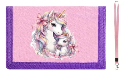 Produktbild von Kinder Geldbörse Geldbeutel Portemonnaie Brustbeutel Einhorn Textil Schlüsselband