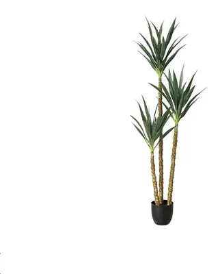 Obrázek produktu pro Umělá agáve – umělá rostlina v květináči – 160 cm – 3 stonky – realistické listy a kůra – pro venkovní použití – mléčně bílá