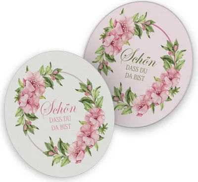 Produktbild von itenga 40x Bierdeckel rund Schön dass du da bist Vintage Blumen rosa grün