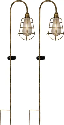 Produktbild von Näve Leuchten 2er-Set LED Solar-/Erdspieß "GITTI" H: 76,5 cm 2er-Set LED Solar-/Erdspieß "GITTI" H: 76,5 cm 2er-Set LED Solar-/Erdspieß "GITTI" H: 76,5 cm, Lampe für den Außenbereich im Industrial-Style, aus Metall und Kunststoff in alt-messing, 16 x 10,5 x 76,5 cm, mit LED Platine – mit Schiebeschalter – Dämmerungssensor