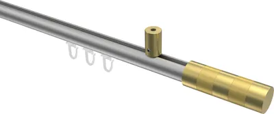 Produktbild von Interdeco Innenlaufstange / Gardinenstange mit Innenlauf Silbergrau / Messing-Optik, Typ Sonius Mavell (Zylinder Bicolor) Deckenmontage, 20 mm Ø 1-läufig, 220 cm