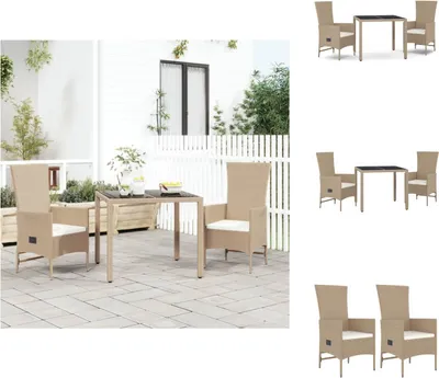 Immagine prodotto di vidaXL set da pranzo da giardino 3 pezzi con cuscini Beige poly rattan - sedie da giardino
