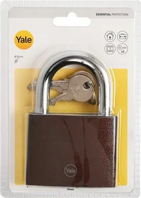 Zdjęcie produktu dla YALE YE11BR/75/137/1 Kłódka z żeliwną szeklą, brązowa, 75 mm, opakowanie blister
