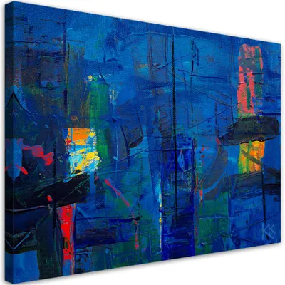 Produktbild von Leinwandbild Blau handgemalte Abstraktion 60x40 Feeby Blau bild für die wand bereit zum aufhängen