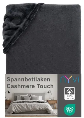 Produktbild von NYVI Spannbettlaken DreamScience Cashmere Touch 140x200 - 160x200 cm anthrazit für Matratzen bis 22cm Höhe - Samtweiches & Wärmendes Bettlaken Spannbetttuch
