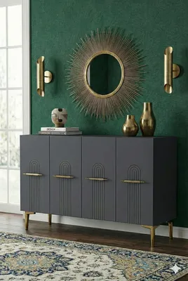 Obrázok produktu pre Skye Decor, kvalitná konzolová stolík, antracitová farba a zlaté prvky, 120 cm, 100% melamín, 3 police