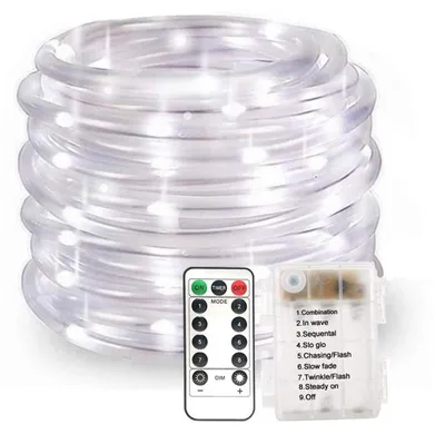 LED-Lichterkette 10 m, 100 LEDs, 8 Modi, batteriebetrieben, IP44, Weiß