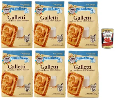 Produktbild von Mulino Bianco Biscotti Frollini Galletti, Kekse Mit frischer Milch 100% Italienisch, Ohne Palmöl, Frühstück voller Geschmack, 6x 350 g + Italian Gourmet polpa 400 g