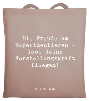 Produktbild von Mr. & Mrs. Panda Tote Bag Spruch Die Freude am Experimentieren - Braun Pastell - Geschenk, Shopping Tasche, Entdeckungsreise, Zuversicht, dokumententasche, Trost