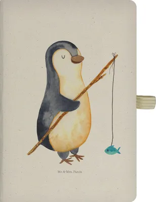 Produktbild von Mr. & Mrs. Panda Skizzenbuch Pinguin Angler - Transparent - Geschenk, Adressbuch, Tagebuch, Kladde, Journal, Wochenende, a4, Angelurlaub, Pinguine, Motivation, notizbuch