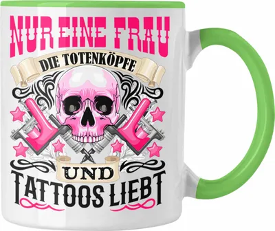 Produktbild von Trendation - Totenköpfe und Tattoos Tasse Frau Geschenk Tattoowierte Frau Tatoo (Grün)