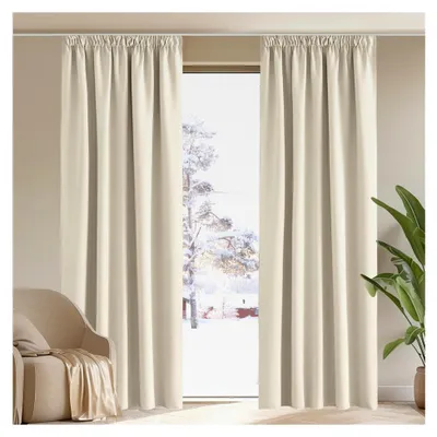 Produktbild von Extra breite Vorhänge für das Wohnzimmer, 2er Set H 228 x B 228 cm, hellbeige, Verdunkelungsvorhang für Schienensystem, Thermo Gardinen, Kälteschutz, Übergardinen