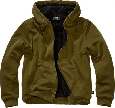 Productafbeelding van Brandit hooded sweatshirt voor heren, sweatjack met teddyvoering, olijfgroen, maat XXL