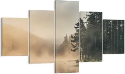 Produktbild von Bild auf Leinwand - Leinwandbild - 5 Teile - Nebel See Wald - 125x70cm - Wand Bild - Wanddeko - Wandbilder - Leinwanddruck - Bilder - Wanddekoration - Leinwand bilder - Wandbild - EA125x70-4440